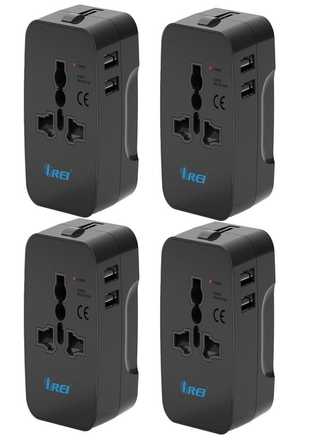 أوري محول سفر عالمي من OREI - محول 3 في 1 عالمي مزود بمنفذي USB - مقبس عالمي مع منفذي USB-A بقوة 2.4 أمبير - محول سفر للولايات المتحدة وأوروبا وغيرها - عبوة من 4 قطع - Image 1